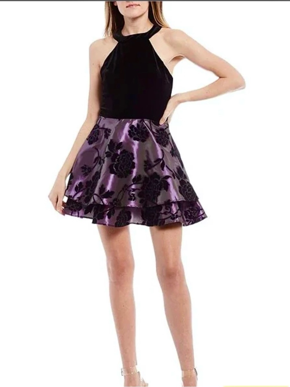 B. Darlin Flocked Fit & Flare Mini Dress Size 15/16 Juniors